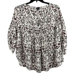 Torrid 3/4 Sleeve Sheer Chiffon Pintuck Blouse Womens‎ Size 0 (12 L) Brown Ivory